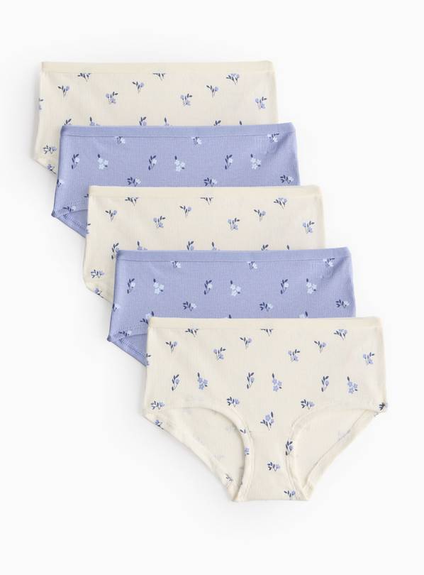 Ribbed Floral Printed Short-Style Briefs 5 Pack 10-11 years